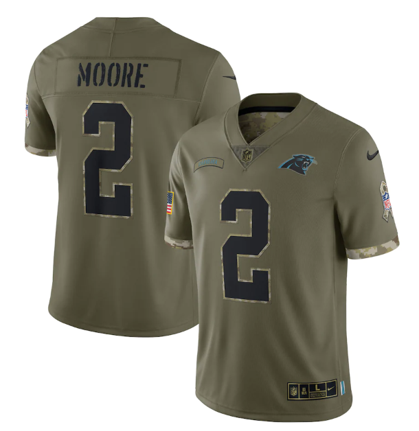 Men's Carolina Panthers #2 D. Moore Olive 2022 Salute To Service Limited Stitched Jersey